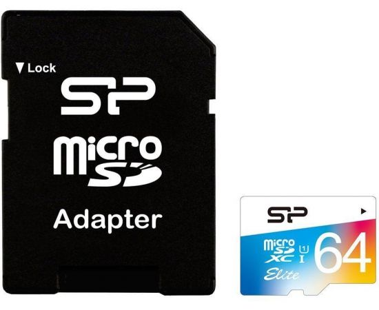 ФотоSilicon Power 64 GB microSDXC Class 10 UHS-I Elite Color + SD adapter SP064GBSTXBU1V20-SP, зображення 2 від магазину Manzana.ua
