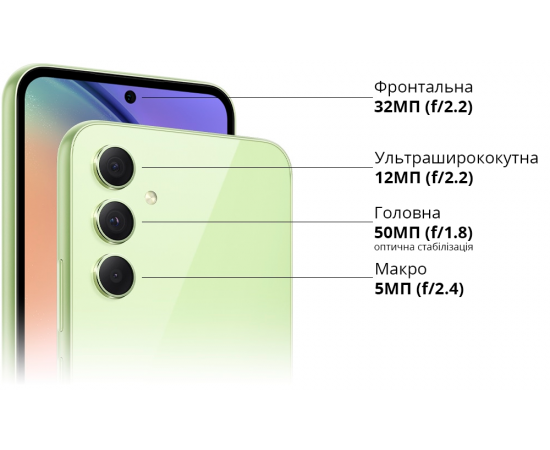 Фото Samsung Galaxy A54 5G 6/128GB Awesome Lime (SM-A546ELGA), изображение 2 от магазина Manzana