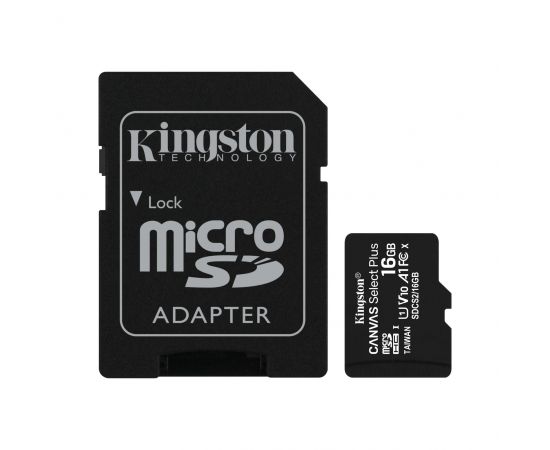 Фото microSDHC (UHS-1) Kingston Canvas Select Plus 16Gb class 10 А1 (R-100MB/s) (adapter SD), изображение 3 от магазина Manzana