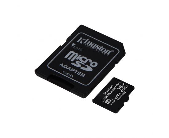 Фото microSDHC (UHS-1) Kingston Canvas Select Plus 16Gb class 10 А1 (R-100MB/s) (adapter SD), изображение 2 от магазина Manzana